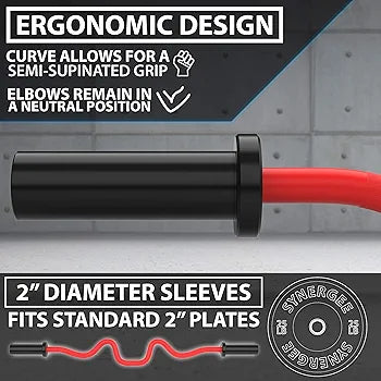 Synergee Commercial Super EZ Curl Olympic Bar Chrome, Black Phosphate and Red