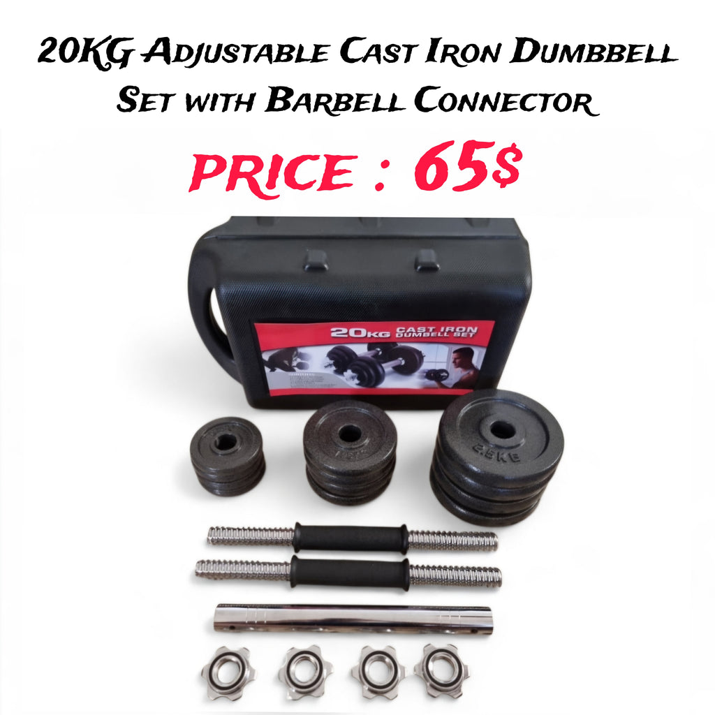 Adjustable Cast Iron Dumbbell Set with Barbell Connector