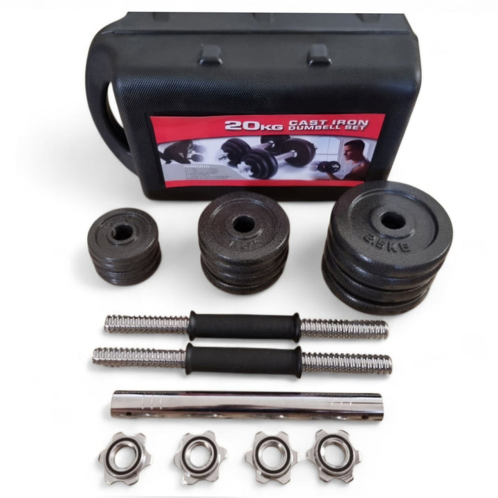 20kg Adjustable Cast Iron Dumbbell Set with Barbell Connector