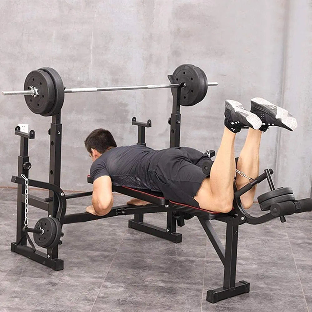 Multifunctional Dumbbell Bench Multifunctional Weightlifting Bench Press Bench，Height Adjustable Utility Barbell Bed Squat Rack