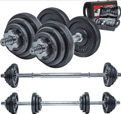 Adjustable Cast Iron Dumbbell Set with Barbell Connector