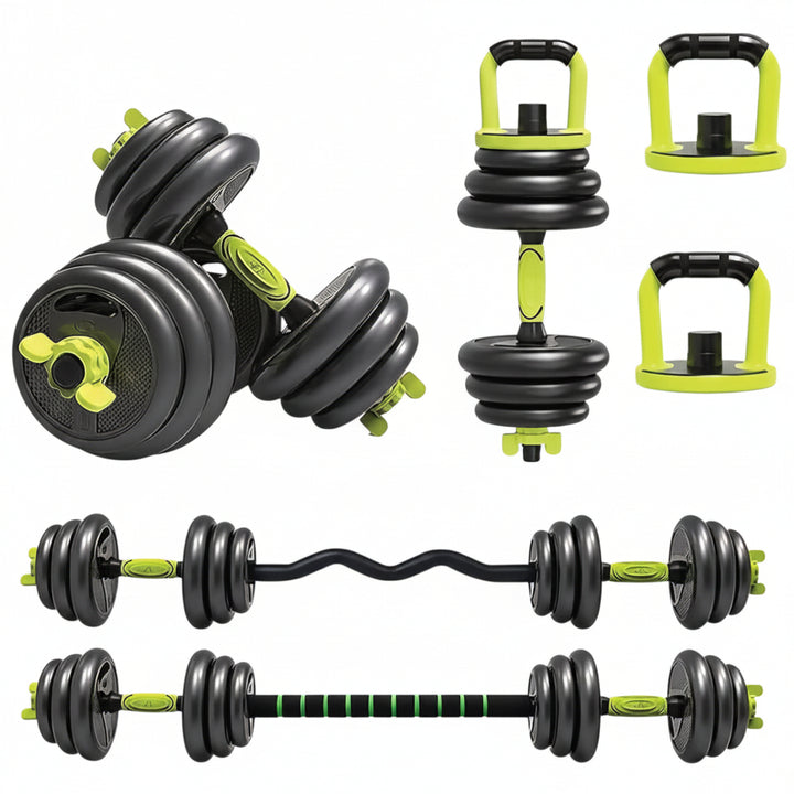 6-in-1 Adjustable Dumbbell Set 40kg – Dumbbell, Barbell & Kettlebell