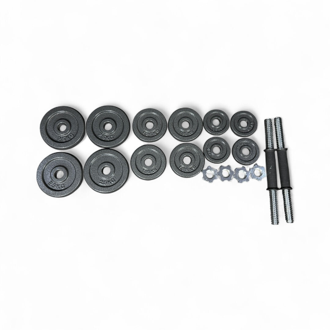 20kg dumbbells with barbell connector setup