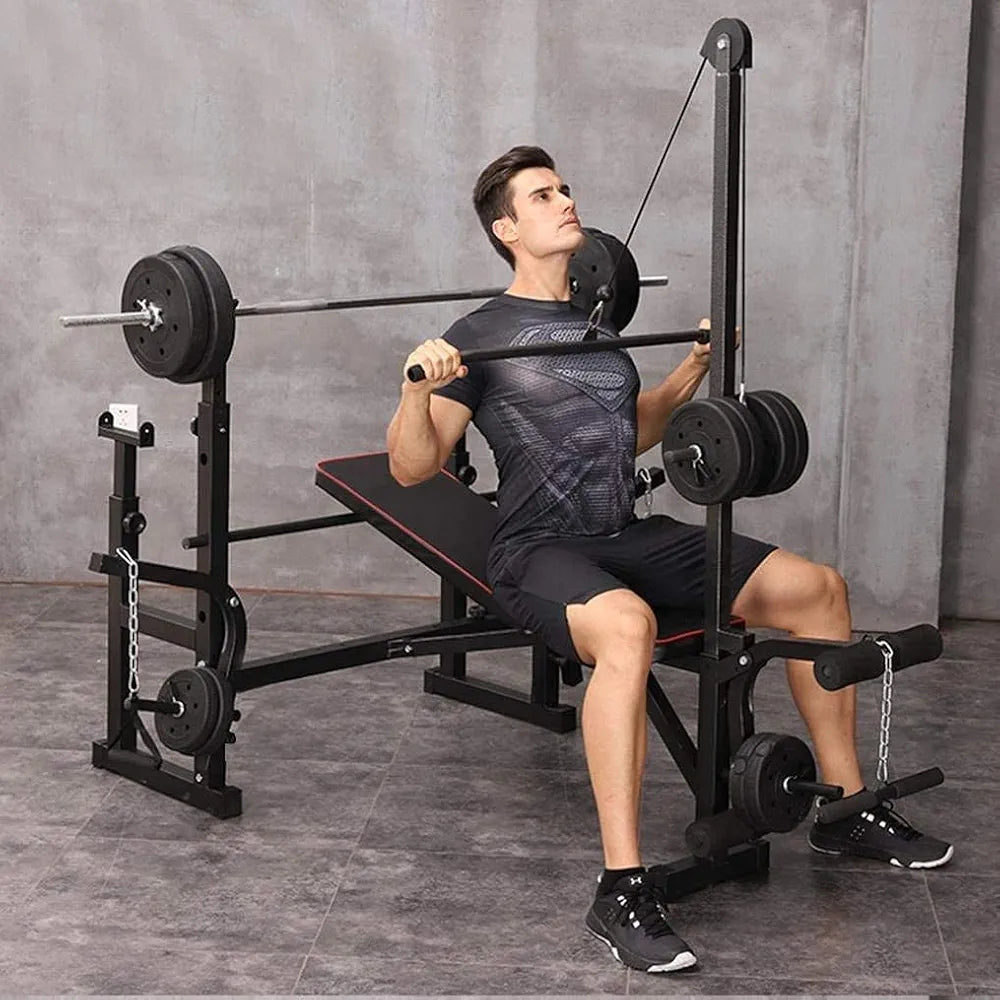 Multifunctional Dumbbell Bench Multifunctional Weightlifting Bench Press Bench，Height Adjustable Utility Barbell Bed Squat Rack