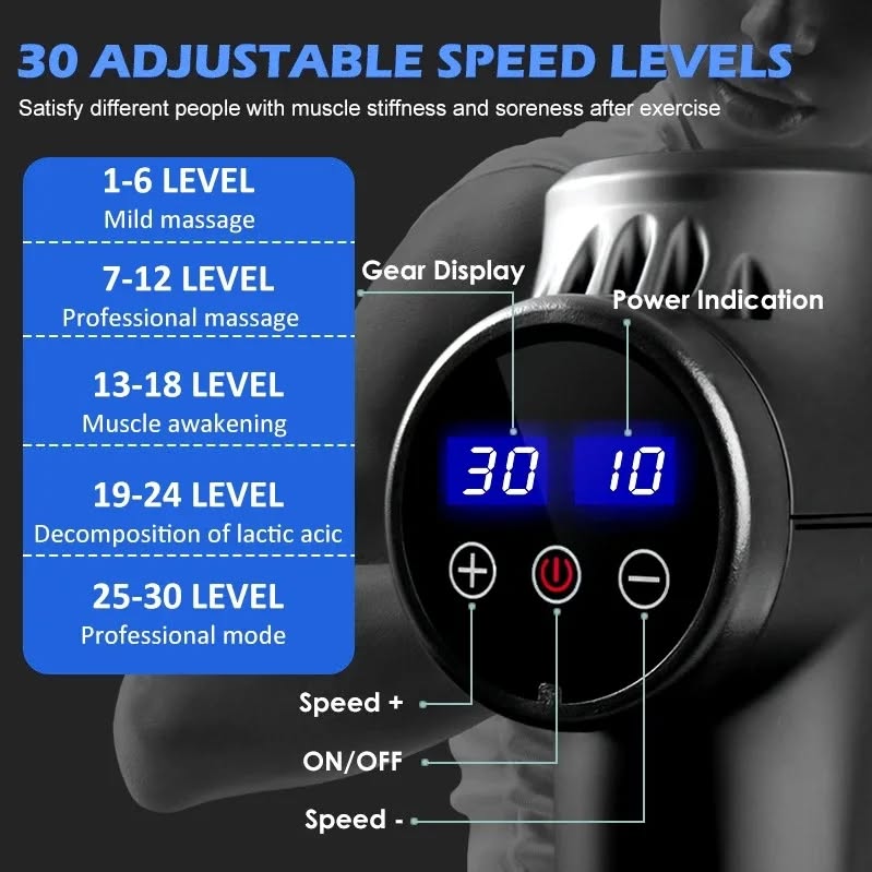 30 Gears LCD Touch Screen High Frequency Massage Gun