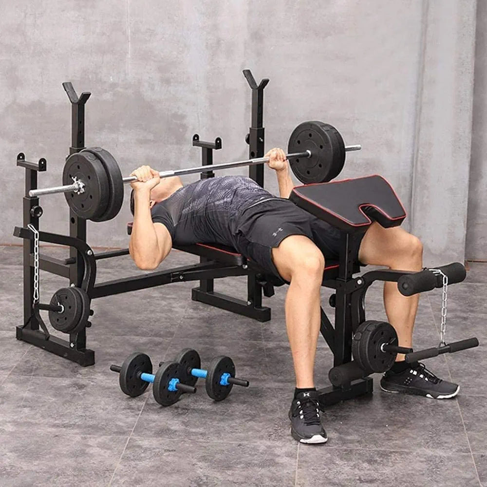 Multifunctional Dumbbell Bench Multifunctional Weightlifting Bench Press Bench，Height Adjustable Utility Barbell Bed Squat Rack