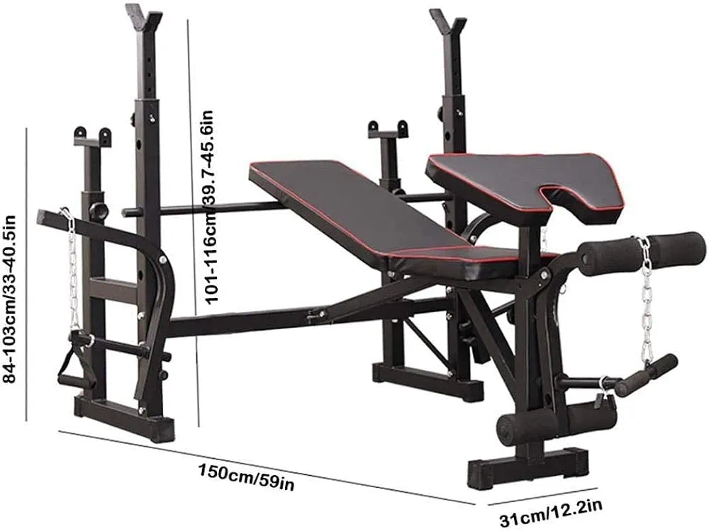 Multifunctional Dumbbell Bench Multifunctional Weightlifting Bench Press Bench，Height Adjustable Utility Barbell Bed Squat Rack