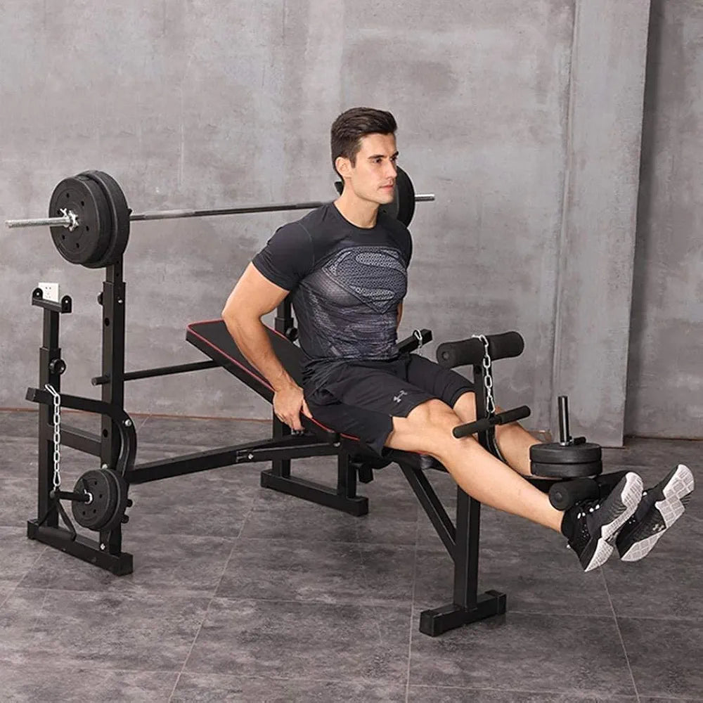 Multifunctional Dumbbell Bench Multifunctional Weightlifting Bench Press Bench，Height Adjustable Utility Barbell Bed Squat Rack